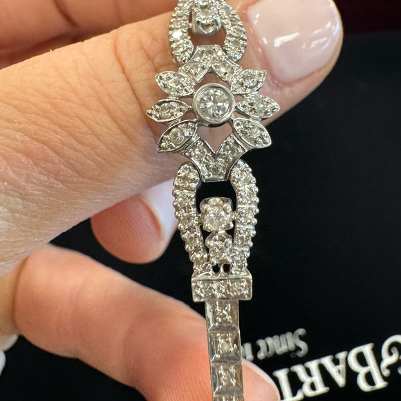 14K white gold and genuine natural diamonds vintage bracelet - Picture 4 of 17